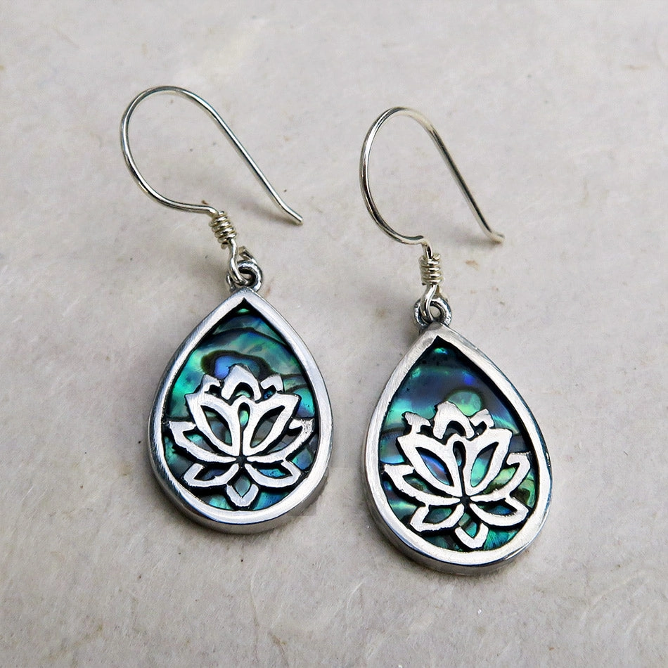 Lotus Abalone Earrings - Sterling Silver, Indonesia