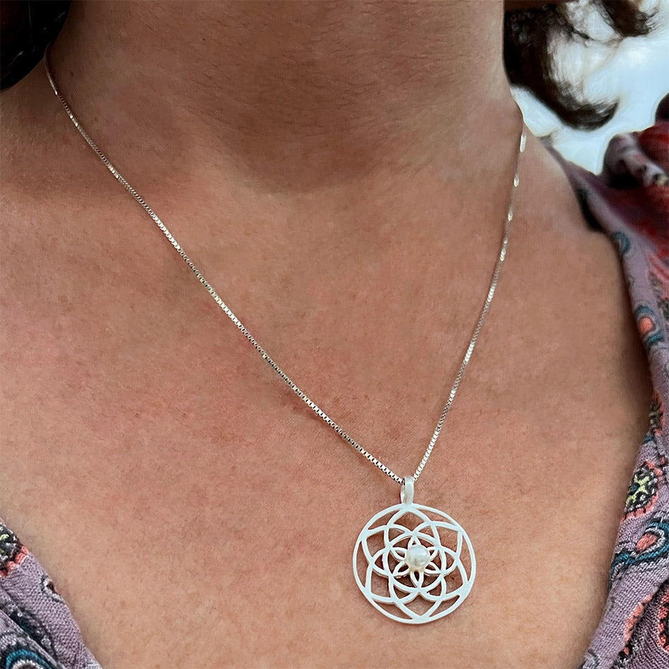 Mandala Pearl Necklace - Sterling Silver, Indonesia