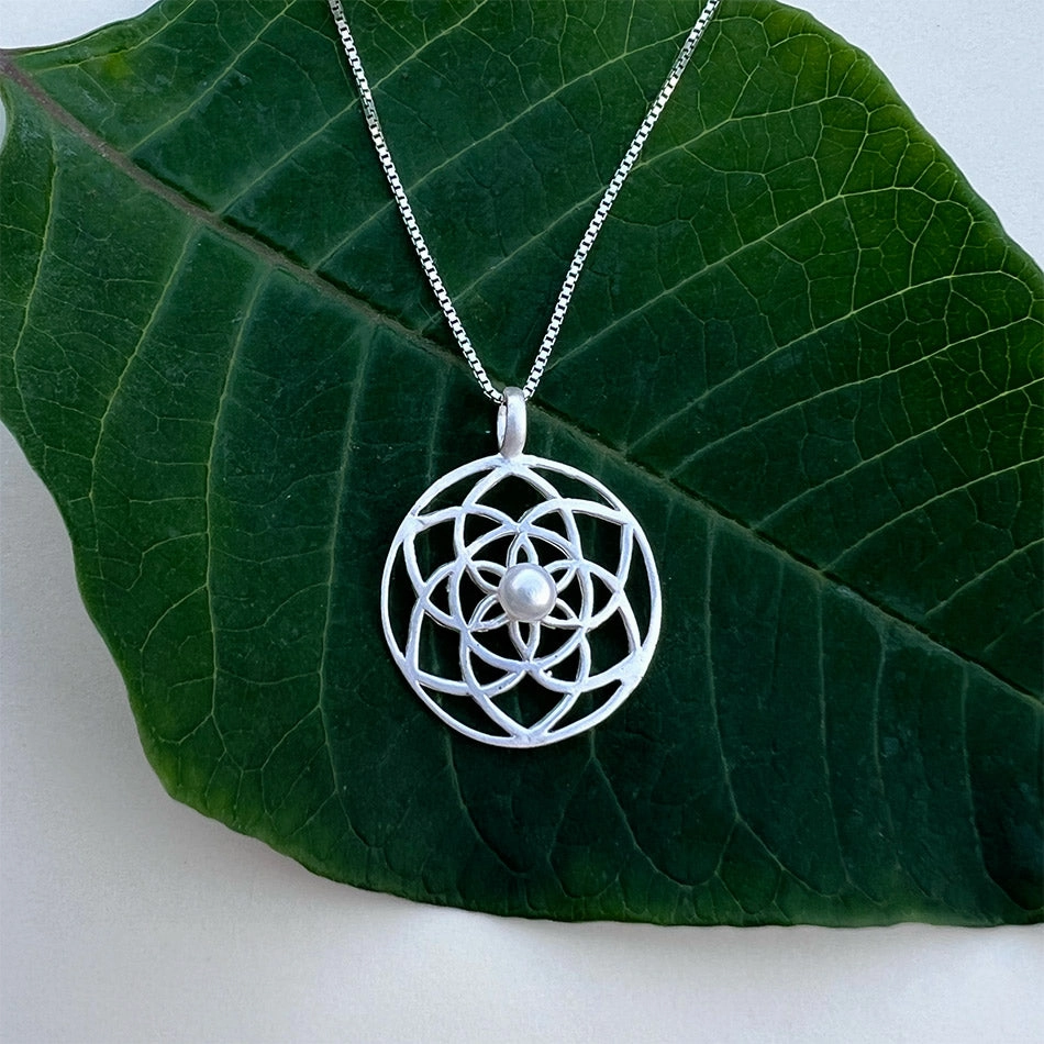 Mandala Pearl Necklace - Sterling Silver, Indonesia