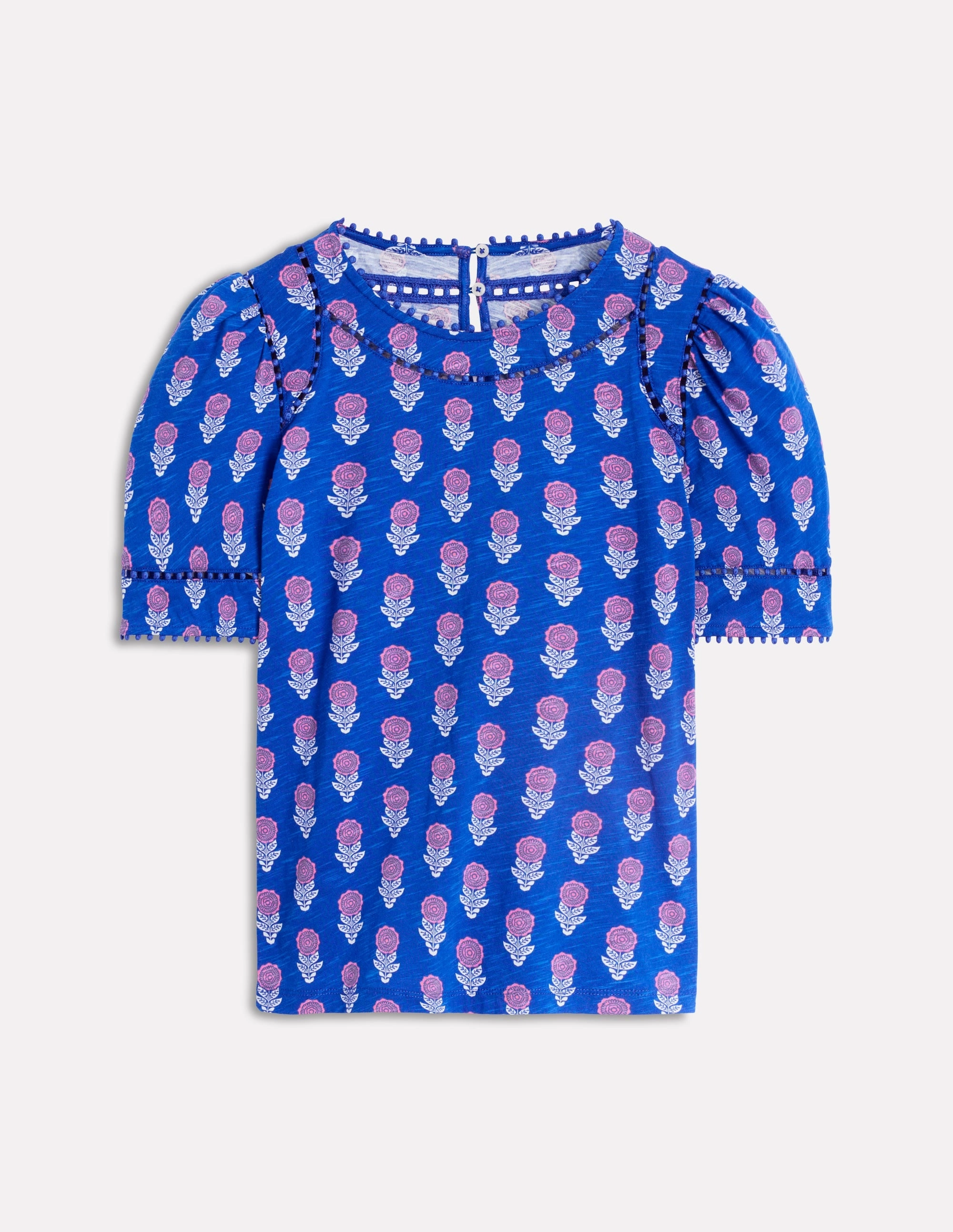 Mila Trim Detail Top-Gallery Blue. Dahlia Sprig