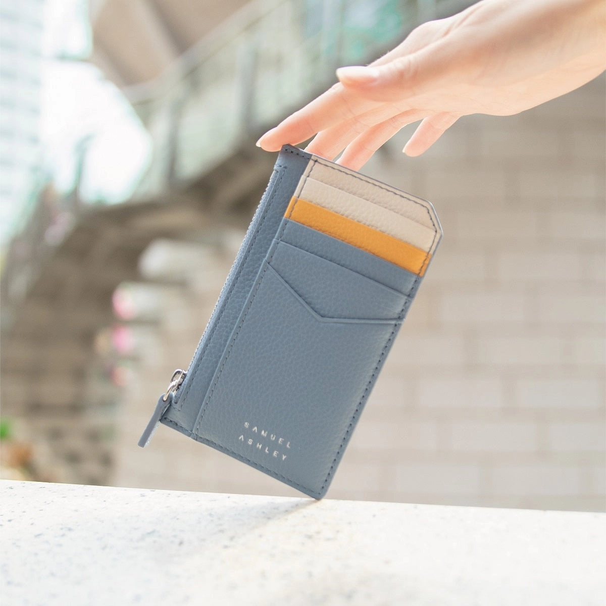 Nicky Leather Card Case with Zip Pocket