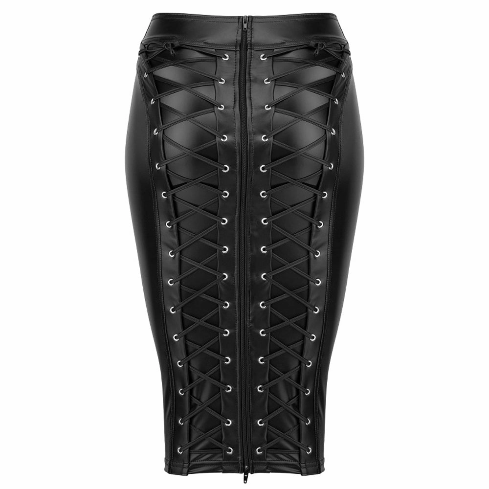 Noir Handmade Powerwetlook Zip-Up Corset Lacing Pencil Skirt