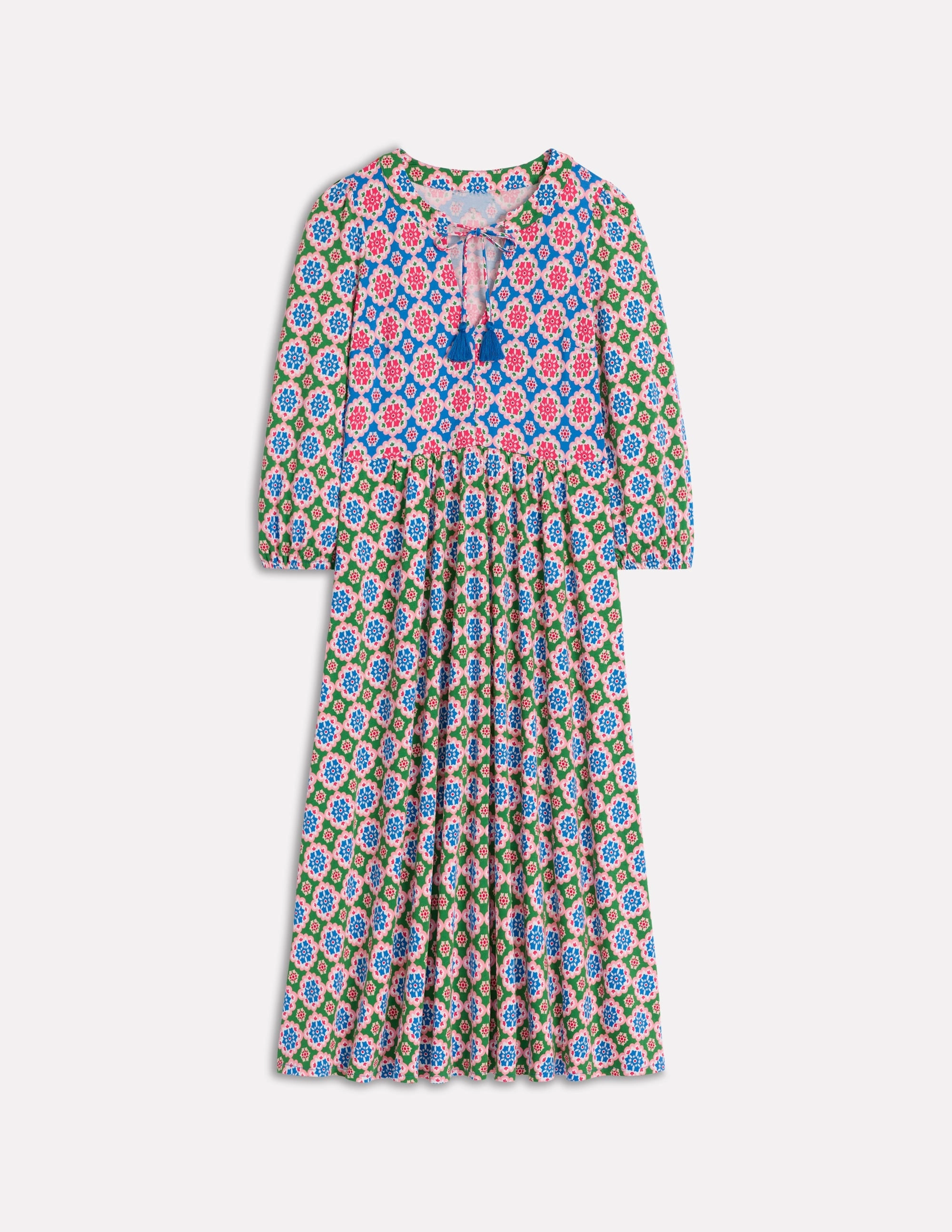 Notch Neck Midi Dress-Multi. Bloom Geo