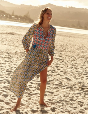 Notch Neck Midi Dress-Multi. Bloom Geo