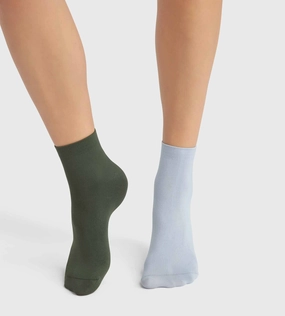 Pack of 2 pairs of women's microfibre socks in Green Blue Dim Skin