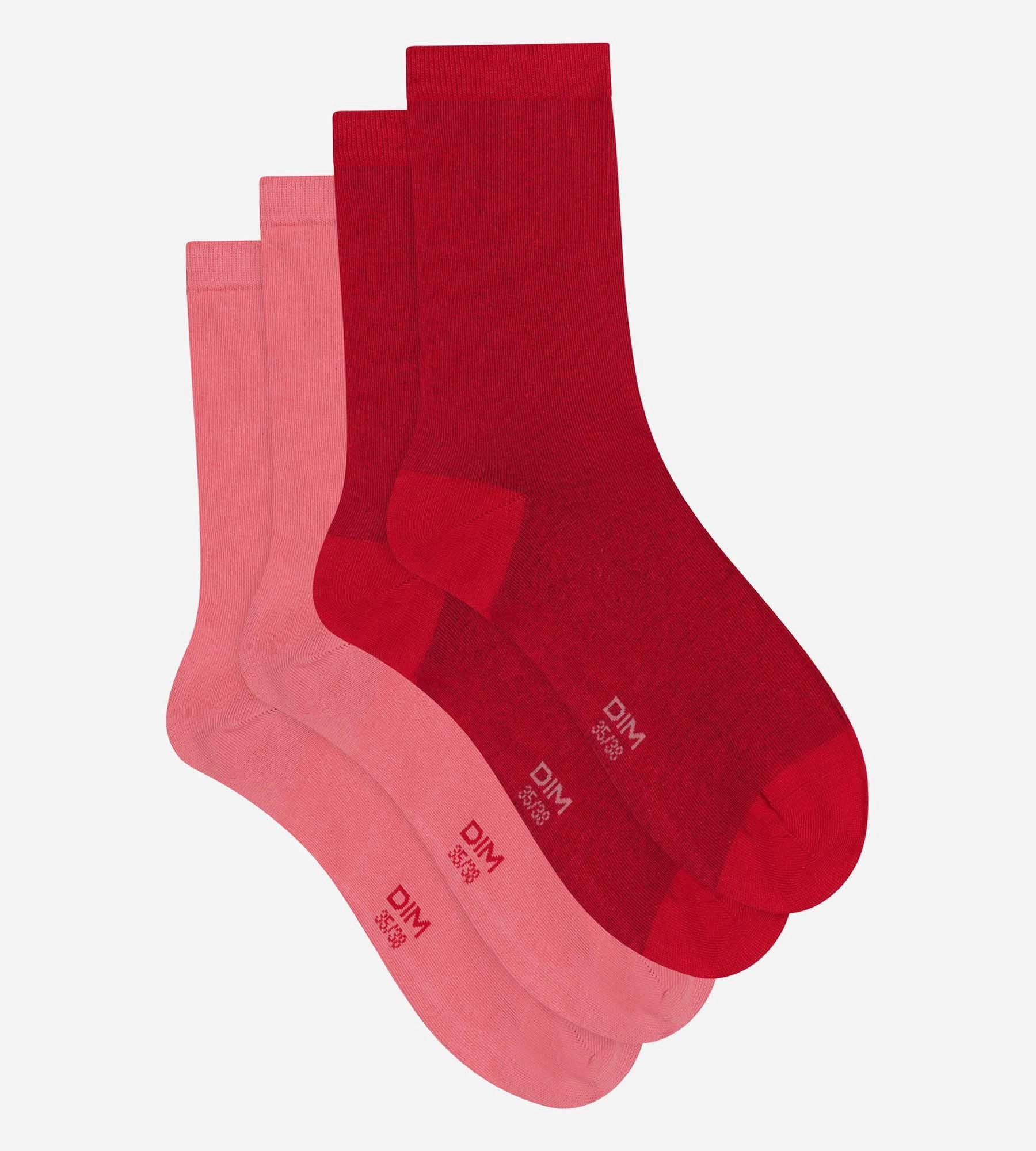 Pack of 2 pairs of women's pink cotton knee socks Dim