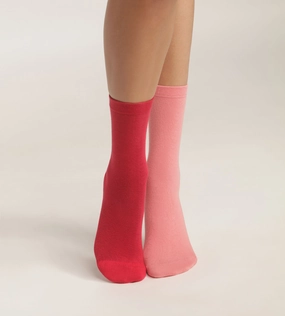 Pack of 2 pairs of women's pink cotton knee socks Dim
