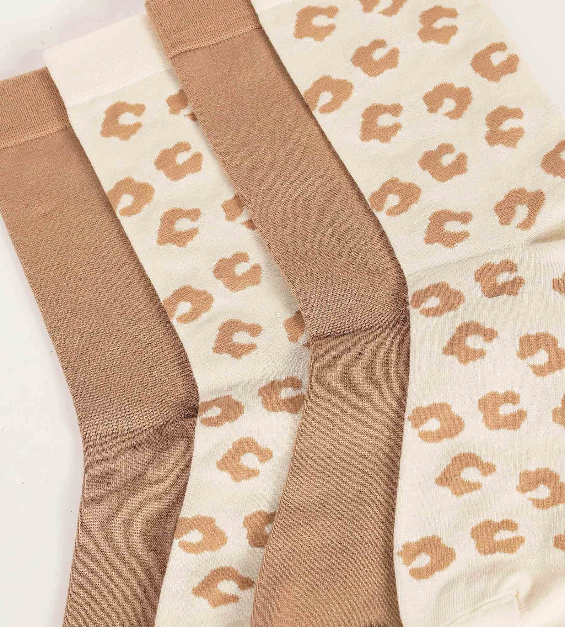 Pack of 2 Women's Flower Socks Cream Dim Bamboo