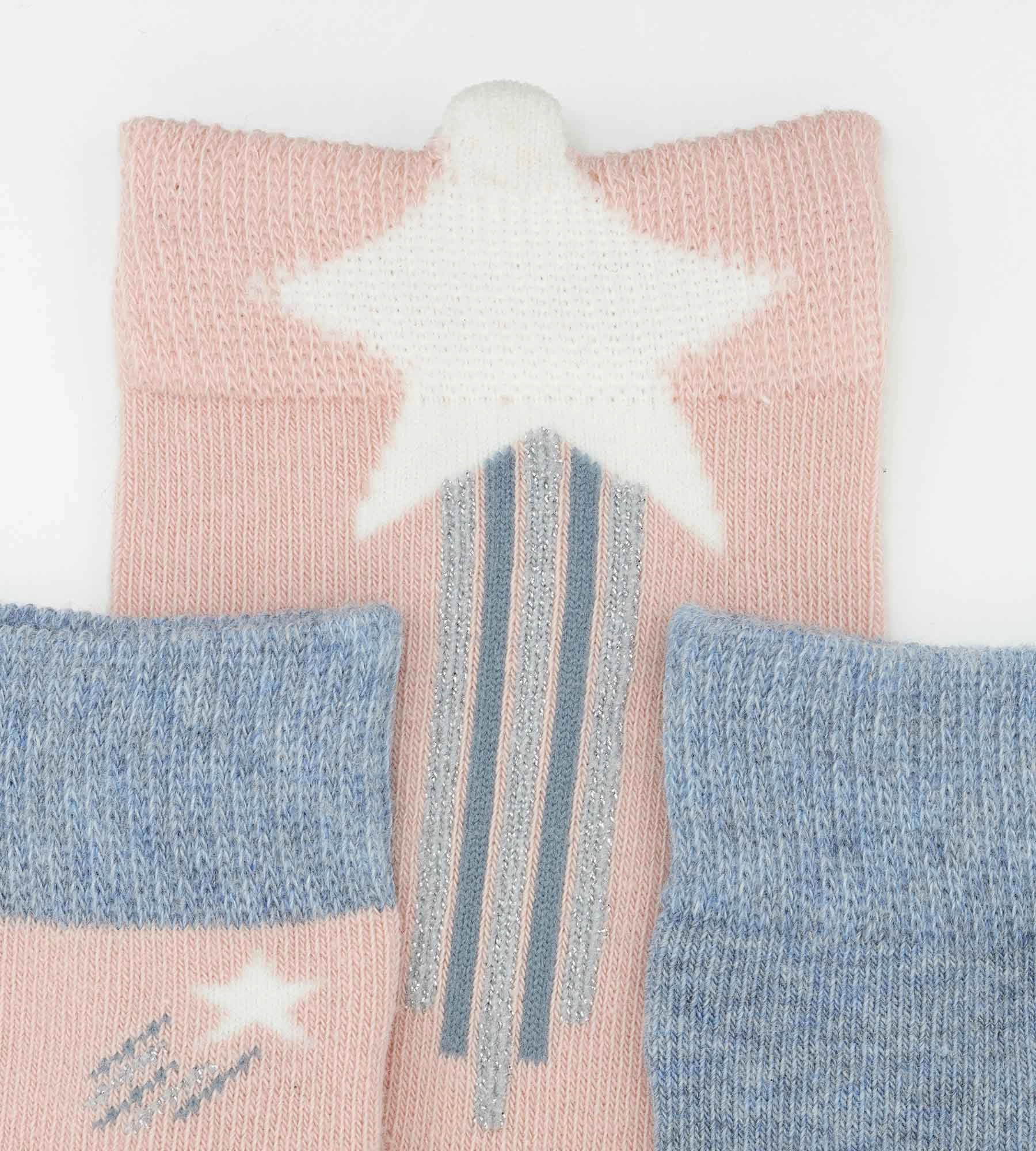 Pack of 3 pairs of children's socks with stars in Denim Pink Cotton Style