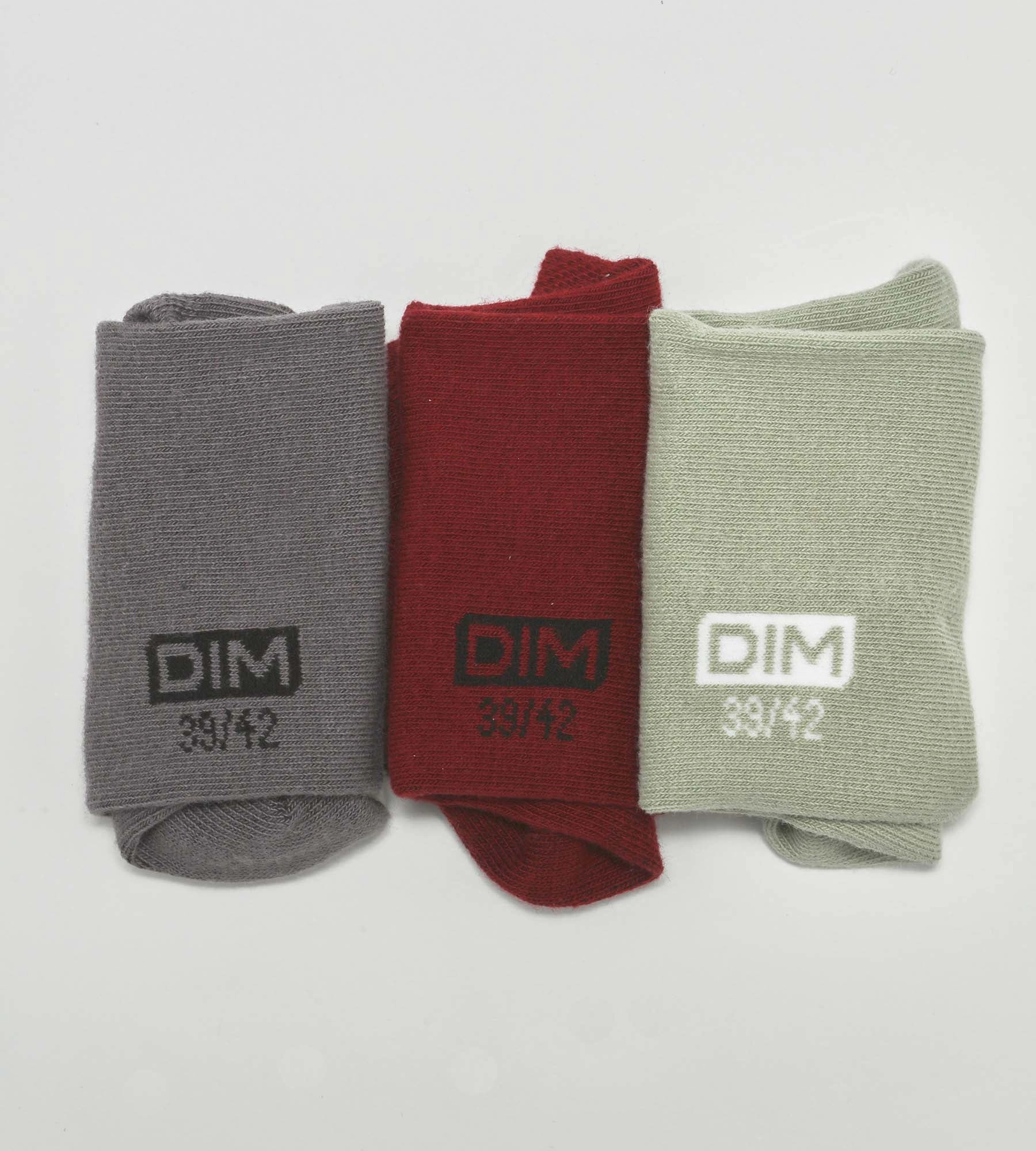 Pack of 3 pairs of men's socks Gray Red Sage Dim Cotton