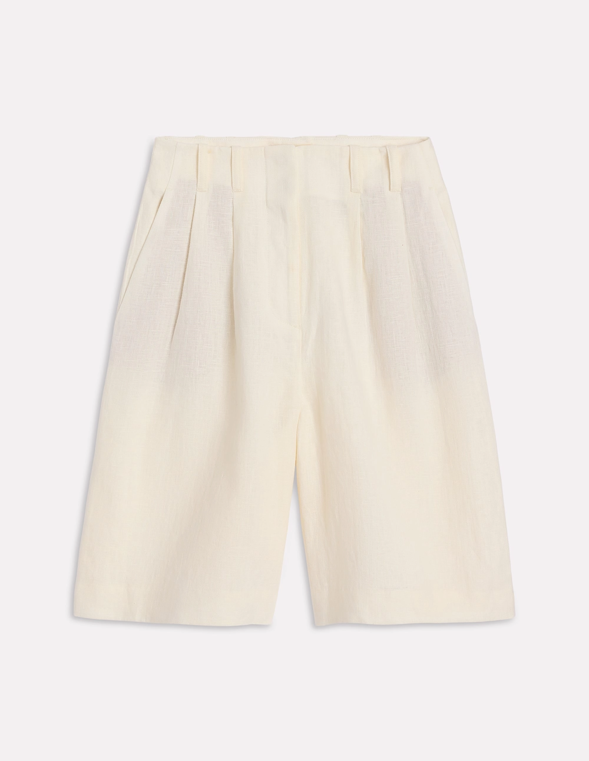 Pleat Linen Wide Leg Shorts-Ivory