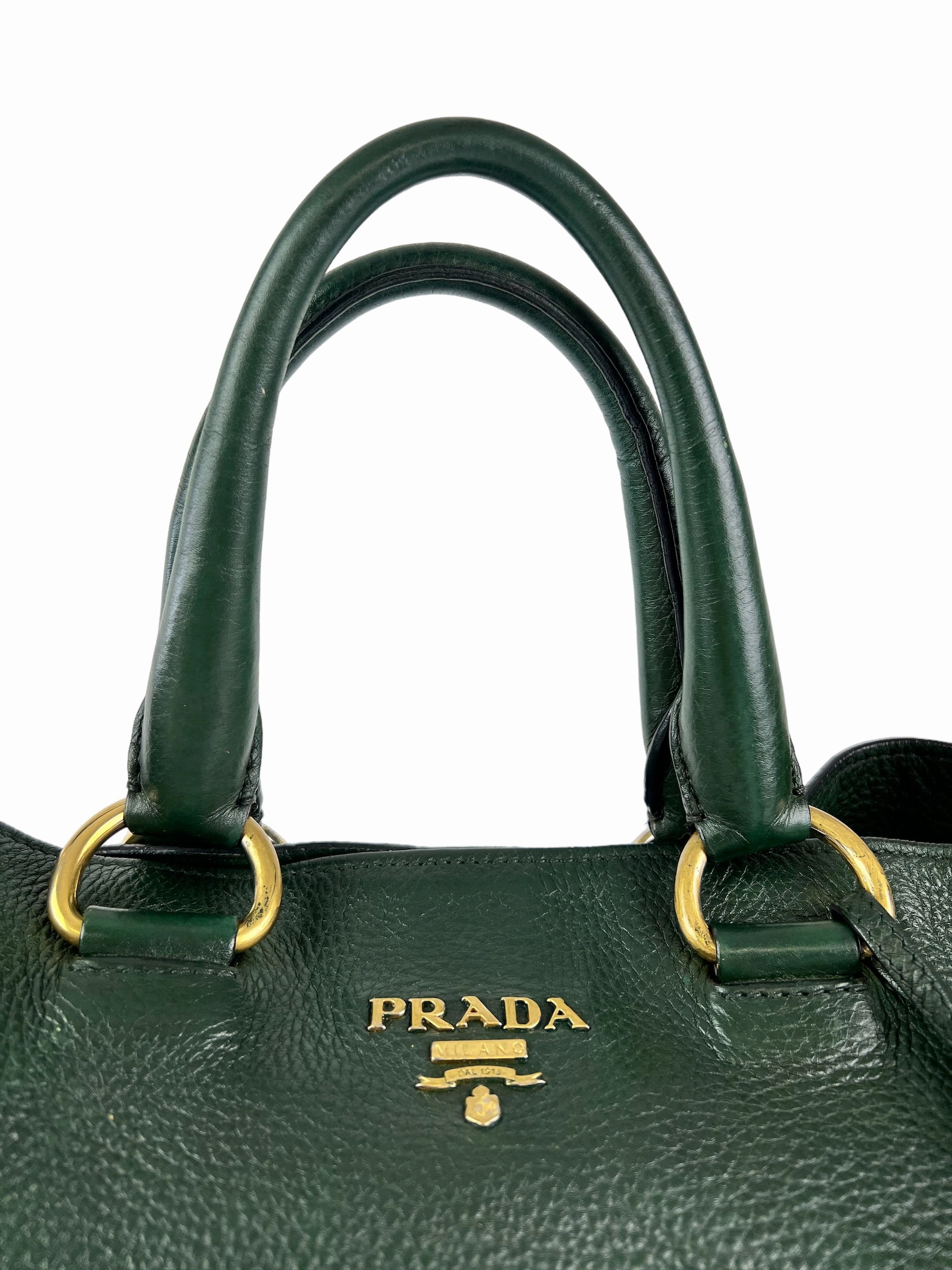 Prada Green Textured Leather Large Tote - with Crossbody Strap