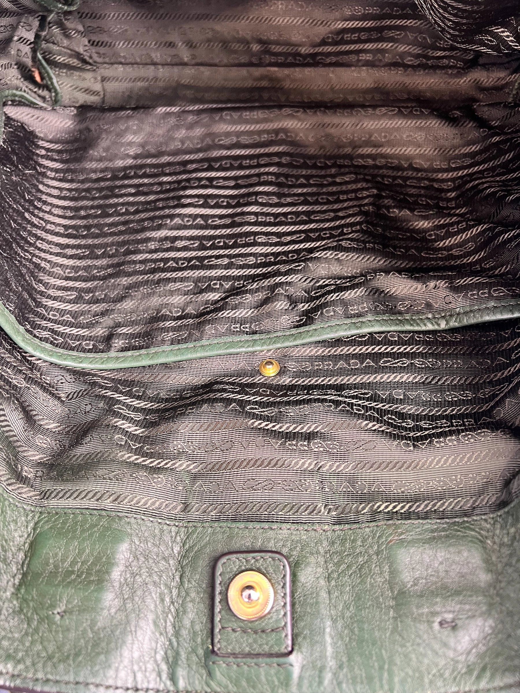 Prada Green Textured Leather Large Tote - with Crossbody Strap