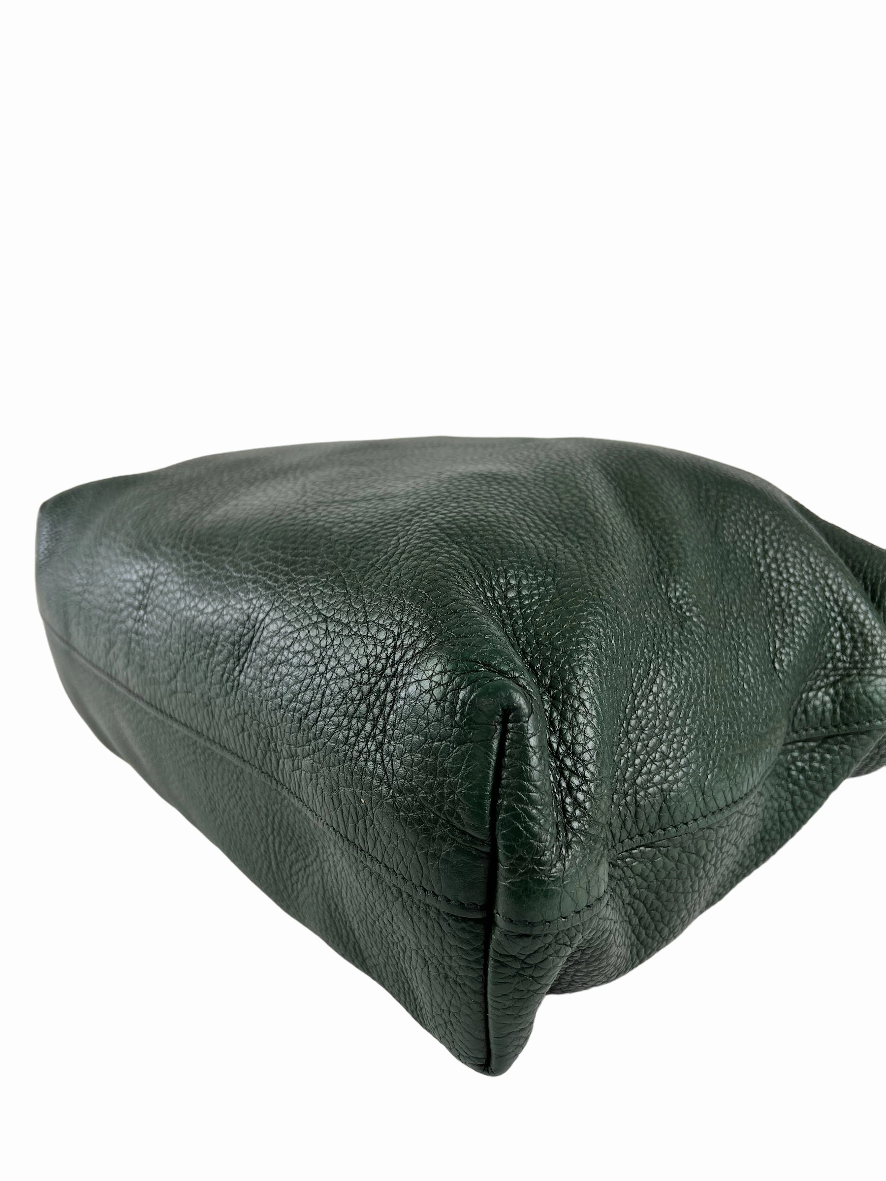 Prada Green Textured Leather Large Tote - with Crossbody Strap