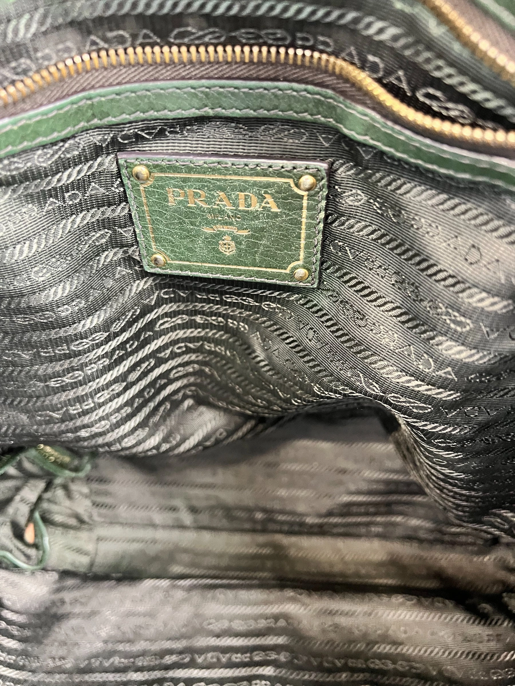 Prada Green Textured Leather Large Tote - with Crossbody Strap