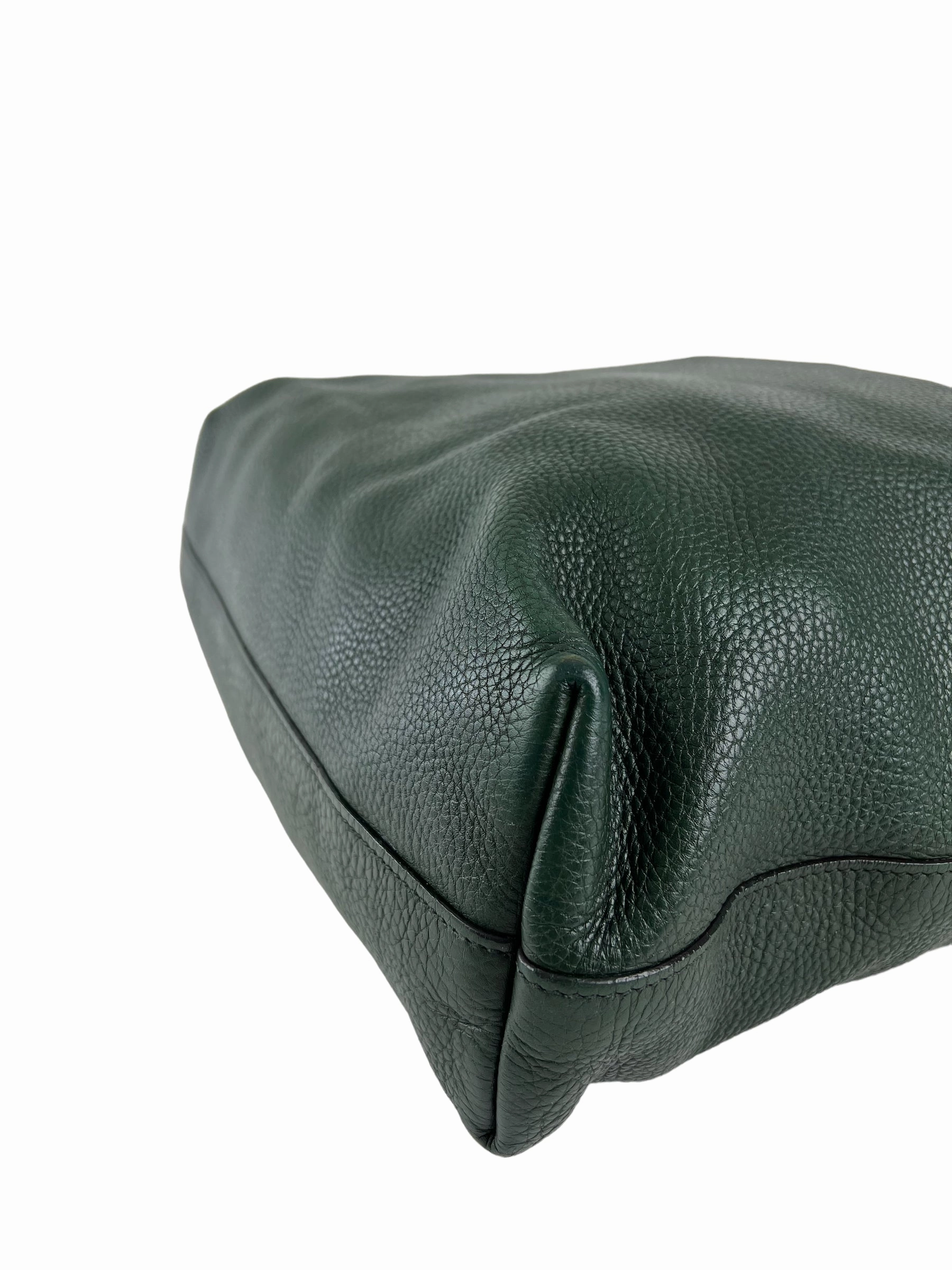 Prada Green Textured Leather Large Tote - with Crossbody Strap