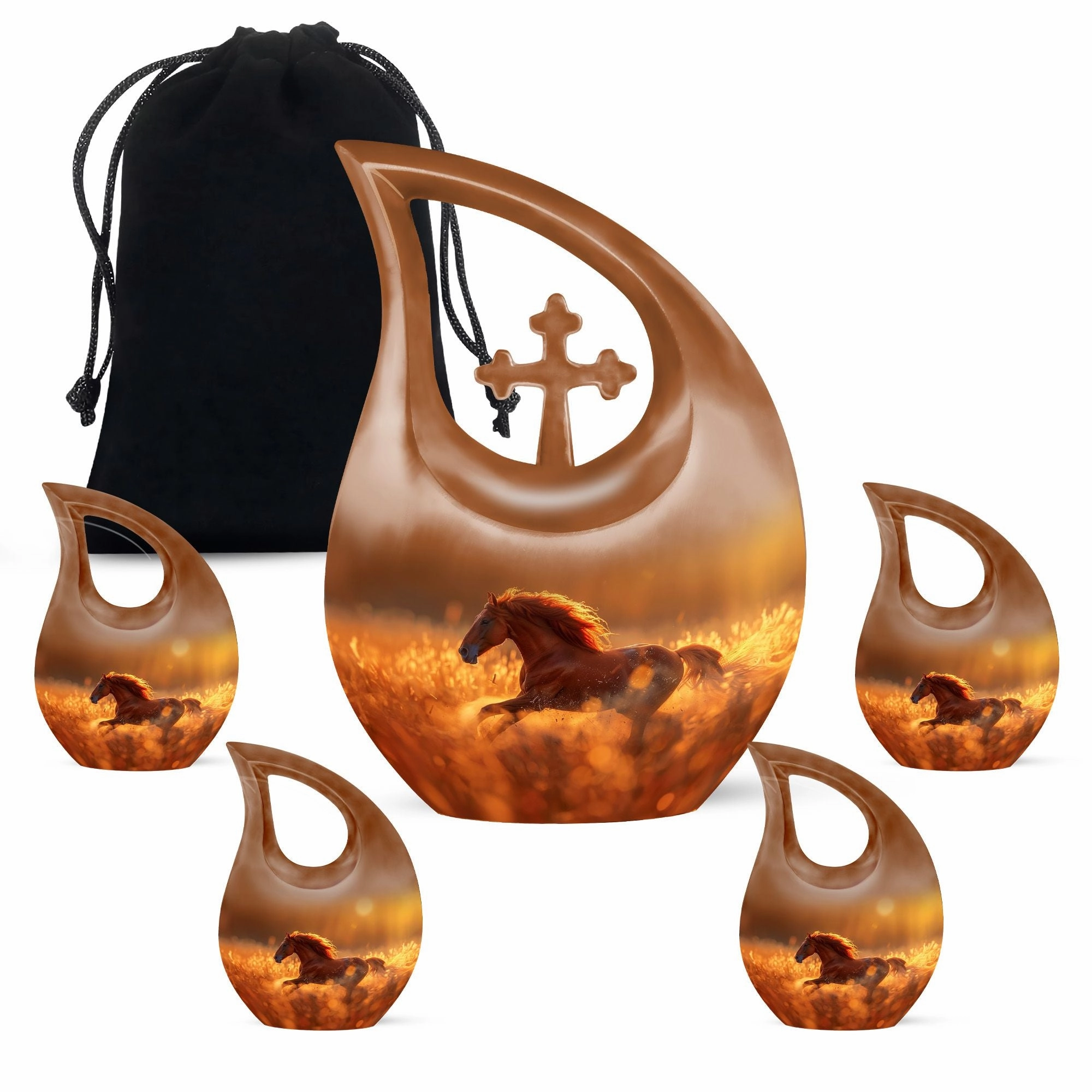 Running Horse Memorial Tribute: Cross Drop Cremation Urn