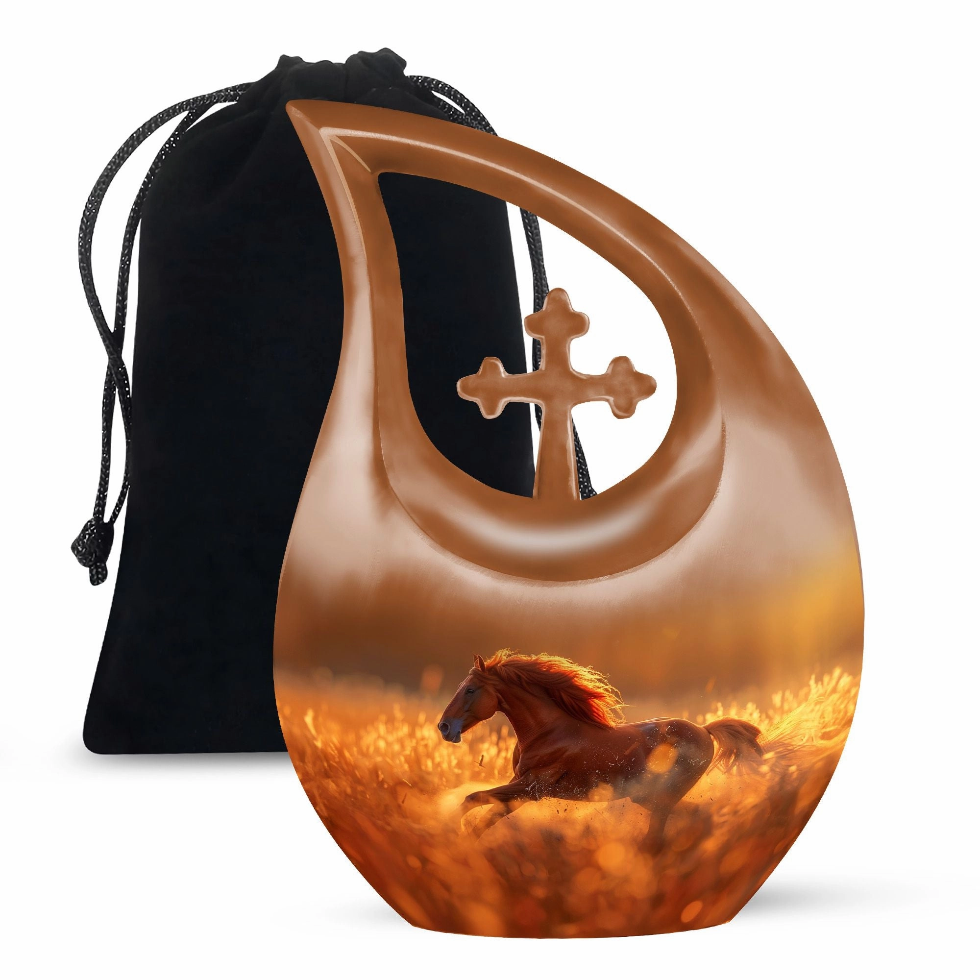 Running Horse Memorial Tribute: Cross Drop Cremation Urn