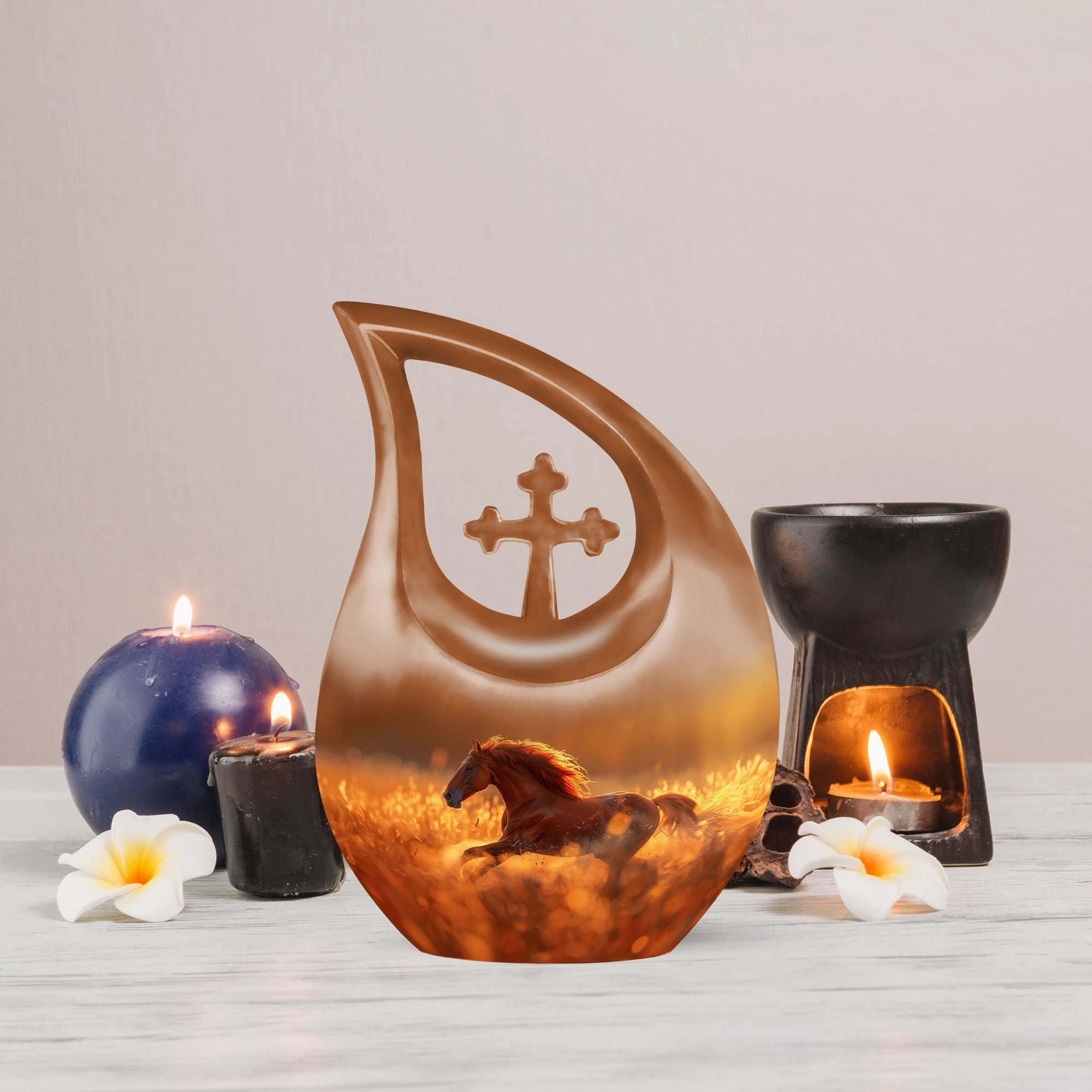 Running Horse Memorial Tribute: Cross Drop Cremation Urn