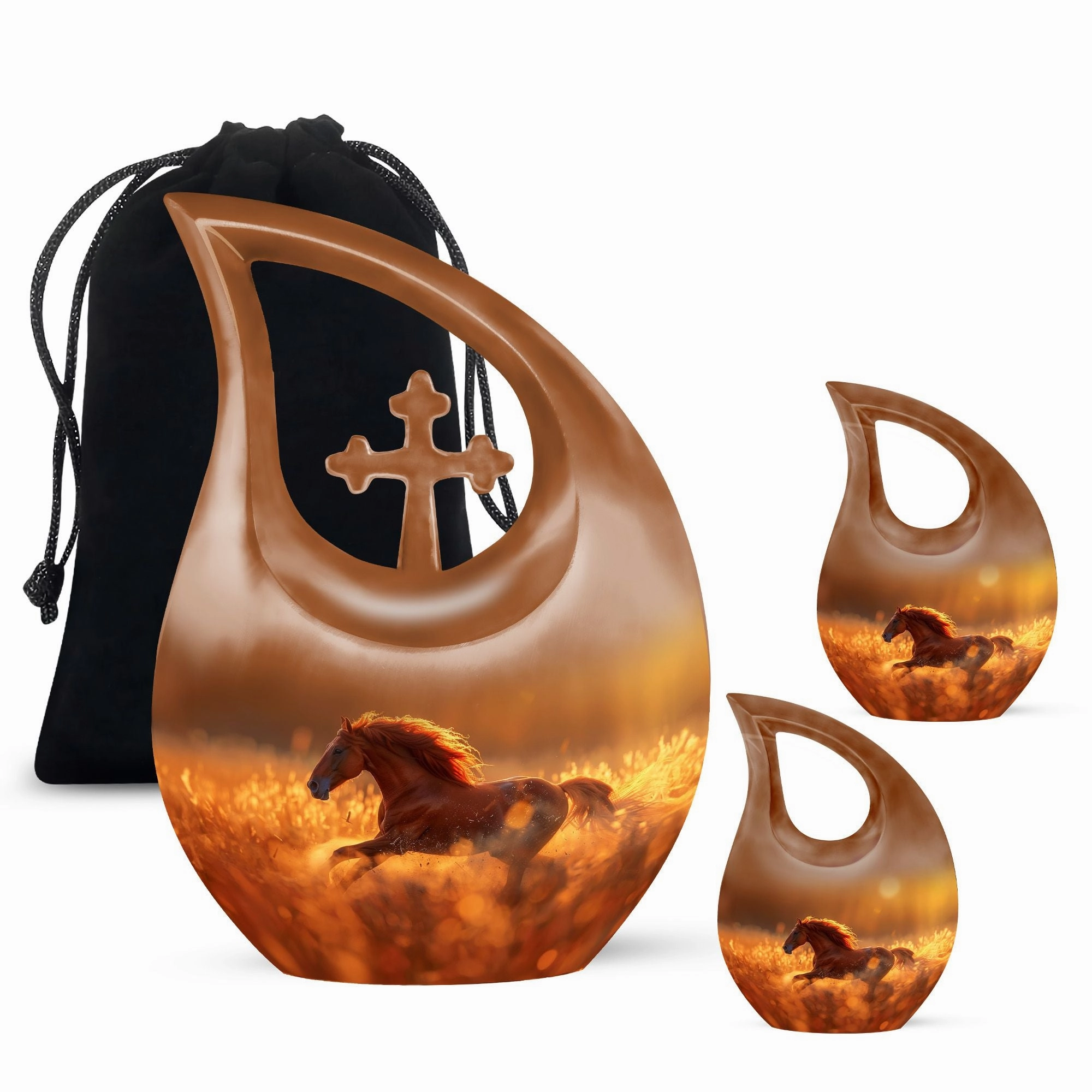Running Horse Memorial Tribute: Cross Drop Cremation Urn