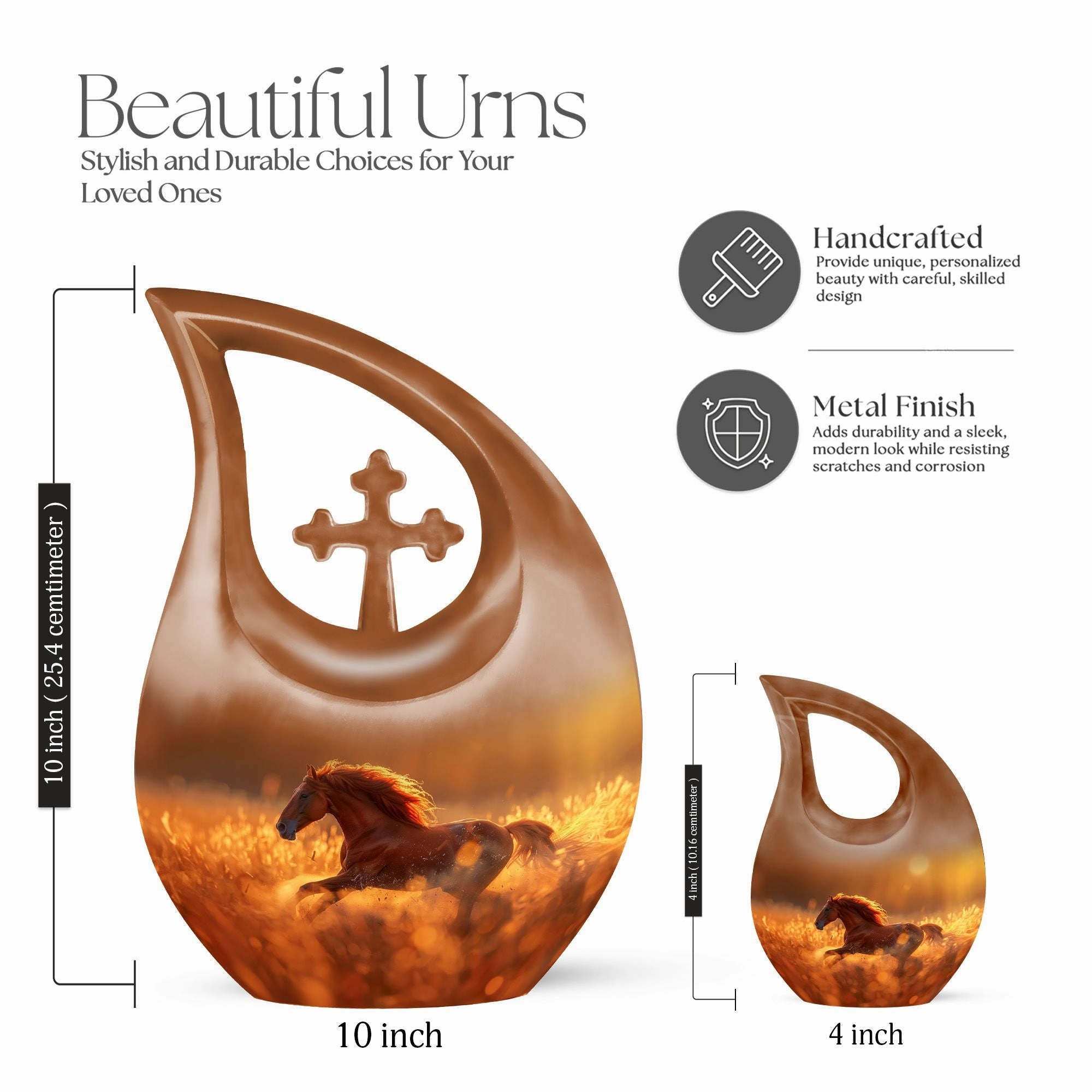 Running Horse Memorial Tribute: Cross Drop Cremation Urn