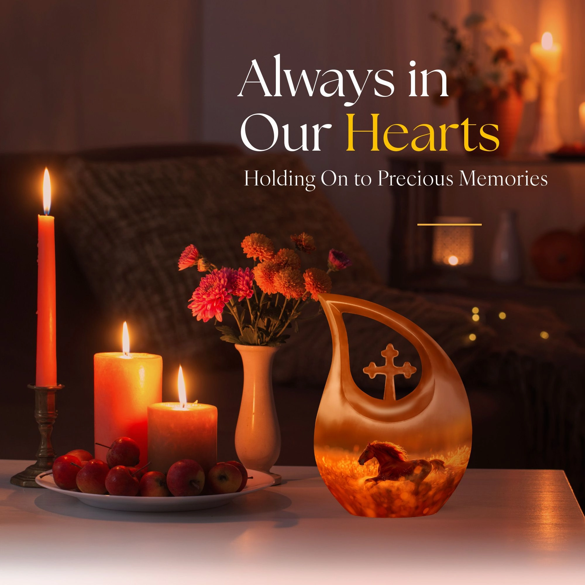 Running Horse Memorial Tribute: Cross Drop Cremation Urn