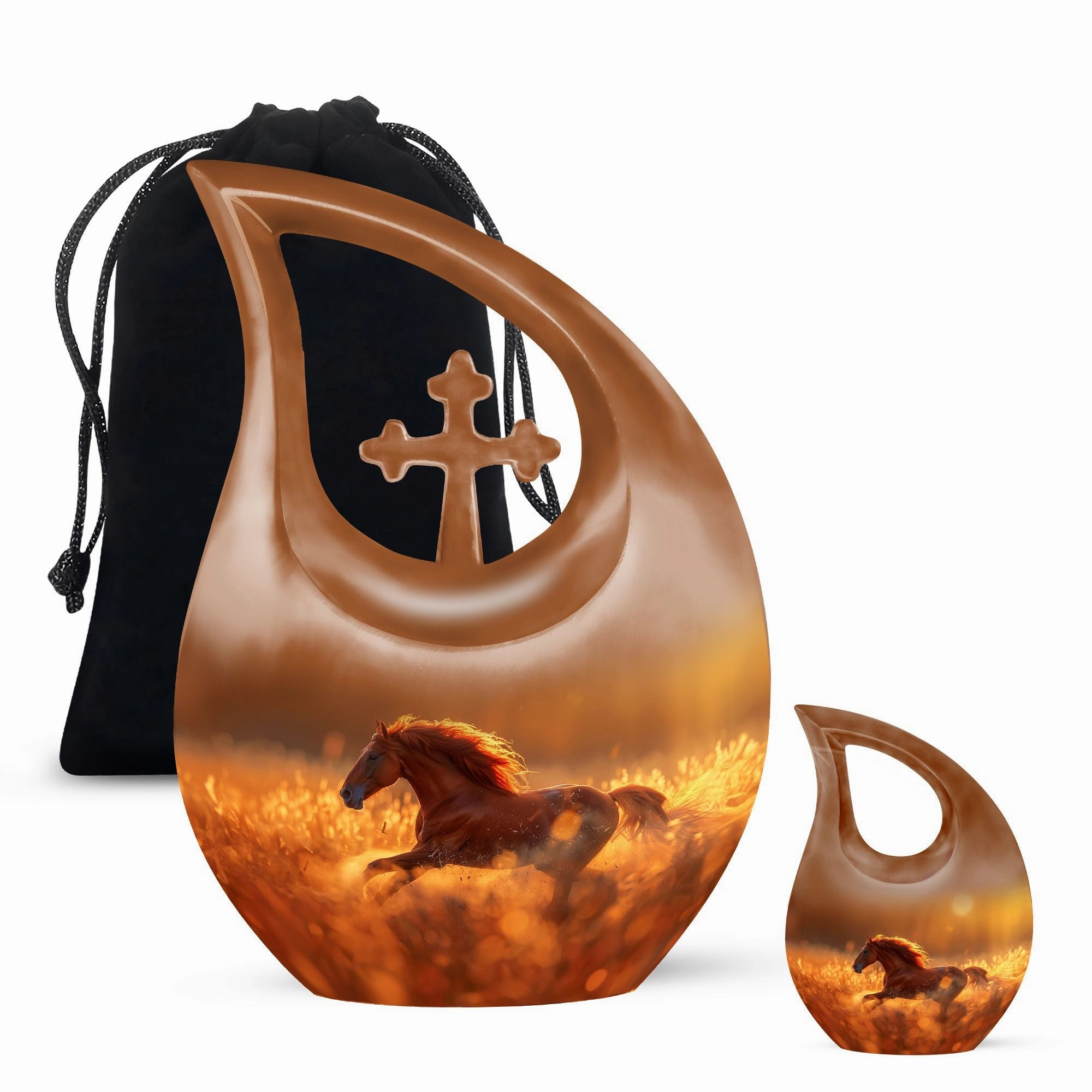 Running Horse Memorial Tribute: Cross Drop Cremation Urn