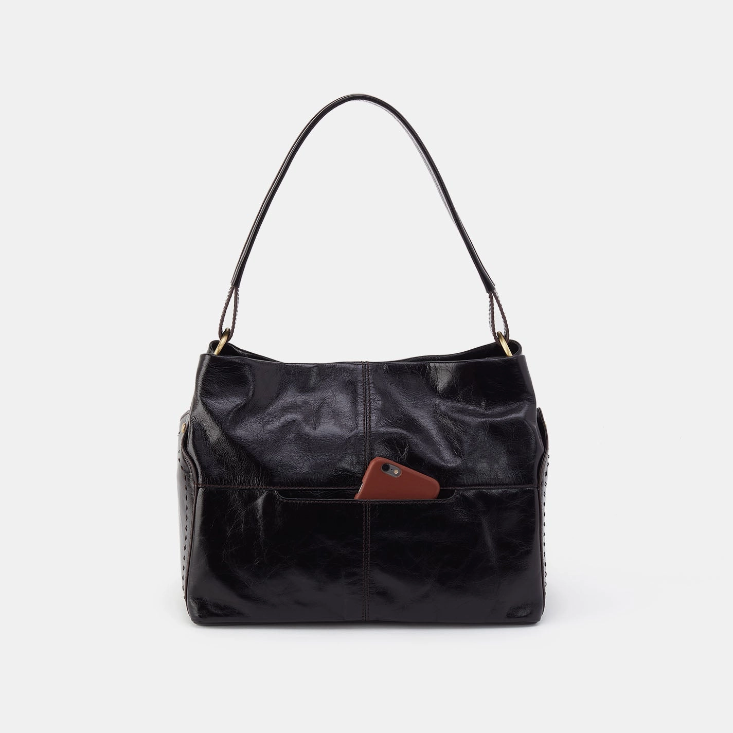 Seneca Shoulder Bag In Polished Leather - Black