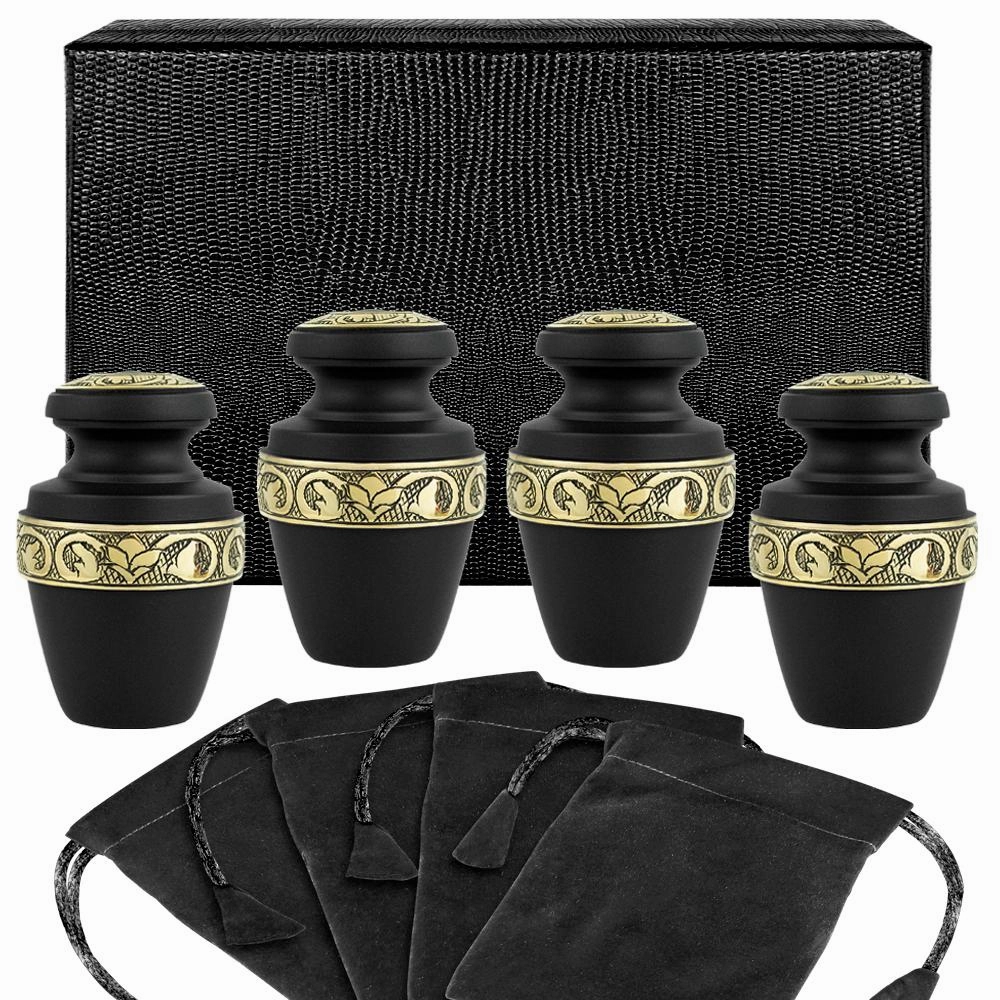 Serenity Black Small Keepsake Urn for Human Ashes - Set of 4