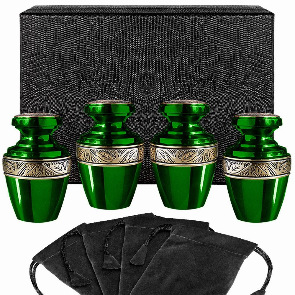 Serenity Green Small Keepsake Urn for Human Ashes - Set of 4