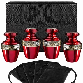Serenity Red Small Keepsake Urn for Human Ashes - Set of 4