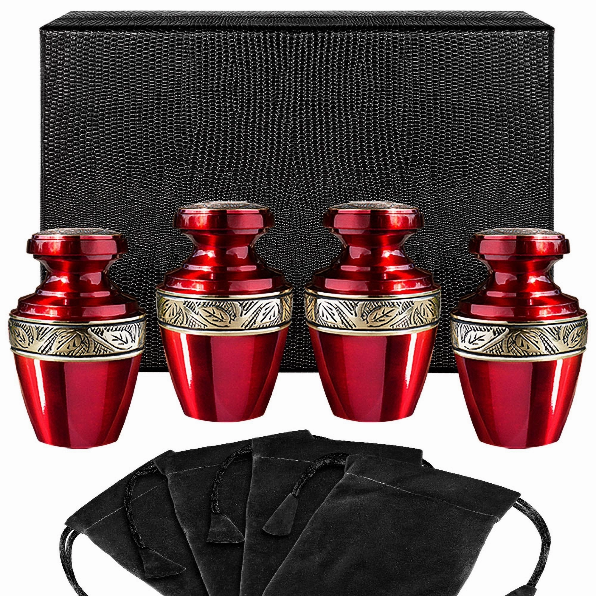 Serenity Red Small Keepsake Urn for Human Ashes - Set of 4