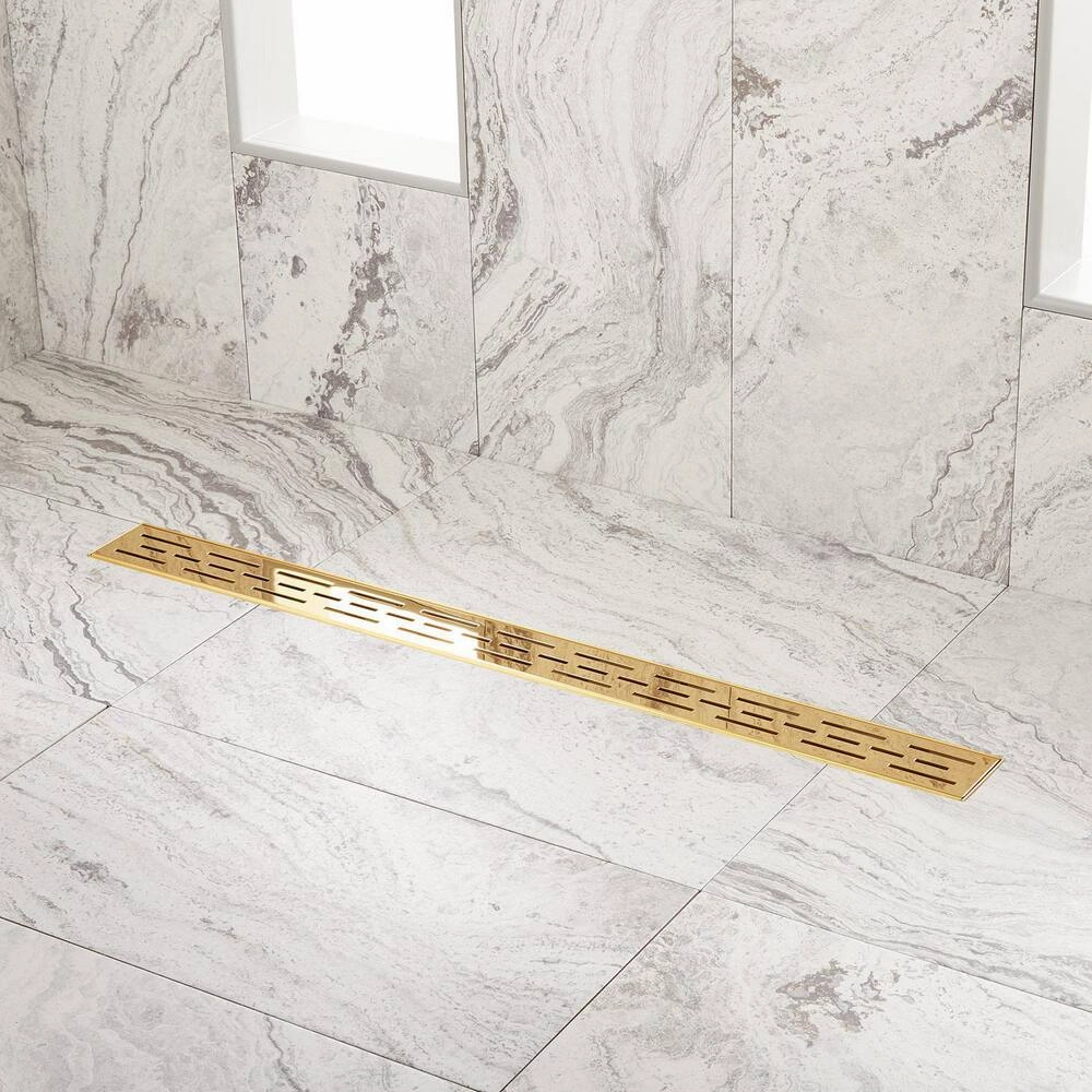Signature Hardware ZA3-G01-36-PB-C 926148-36 Effendi 36" Linear Shower Drain - Less Flange Polished Brass Showers Shower Drains Linear Drains