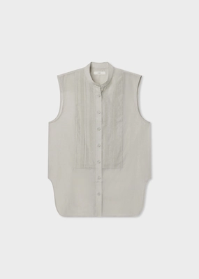 Sleeveless Tuxedo Blouse - Grey