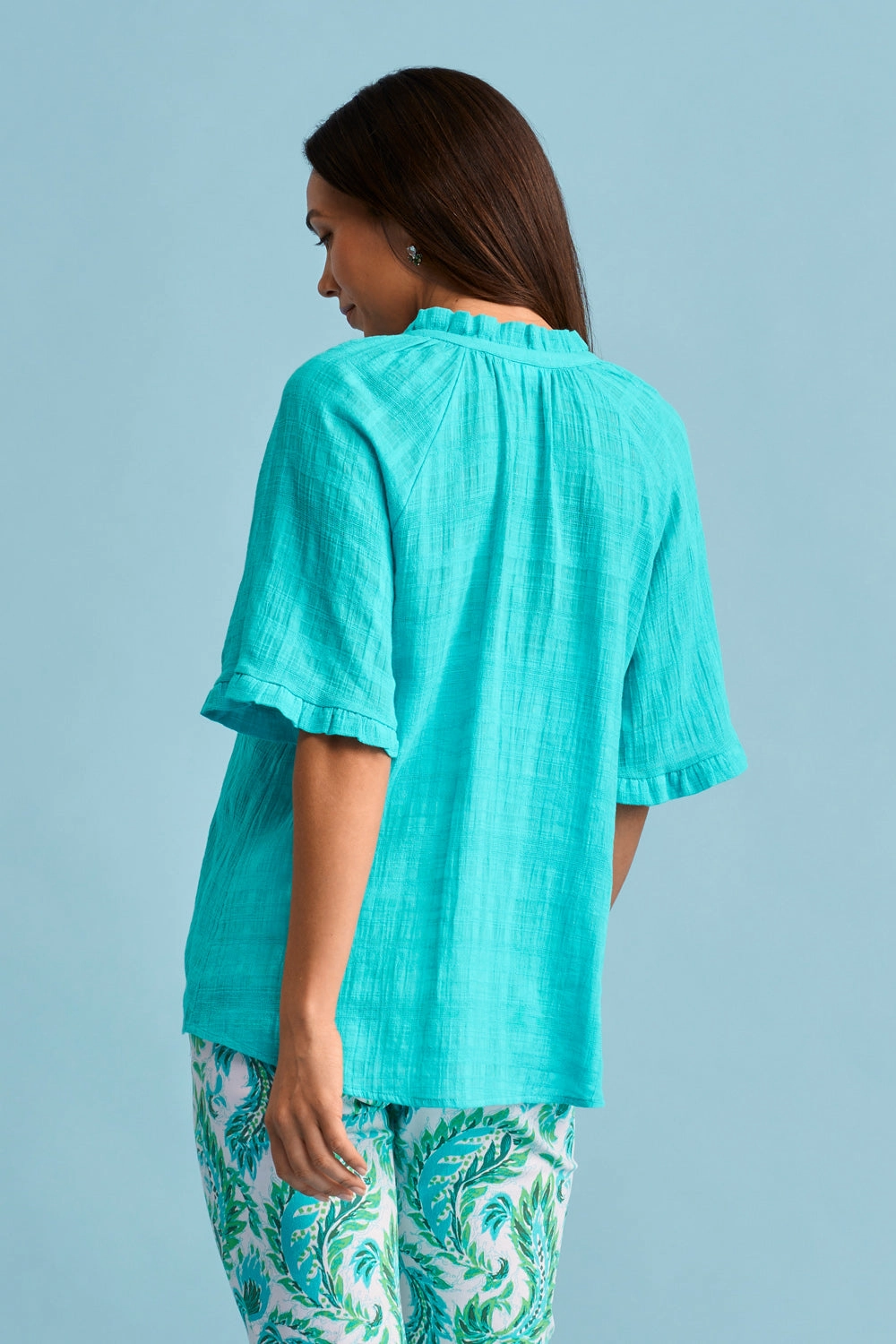 Textured Cotton Blouse - Turquoise