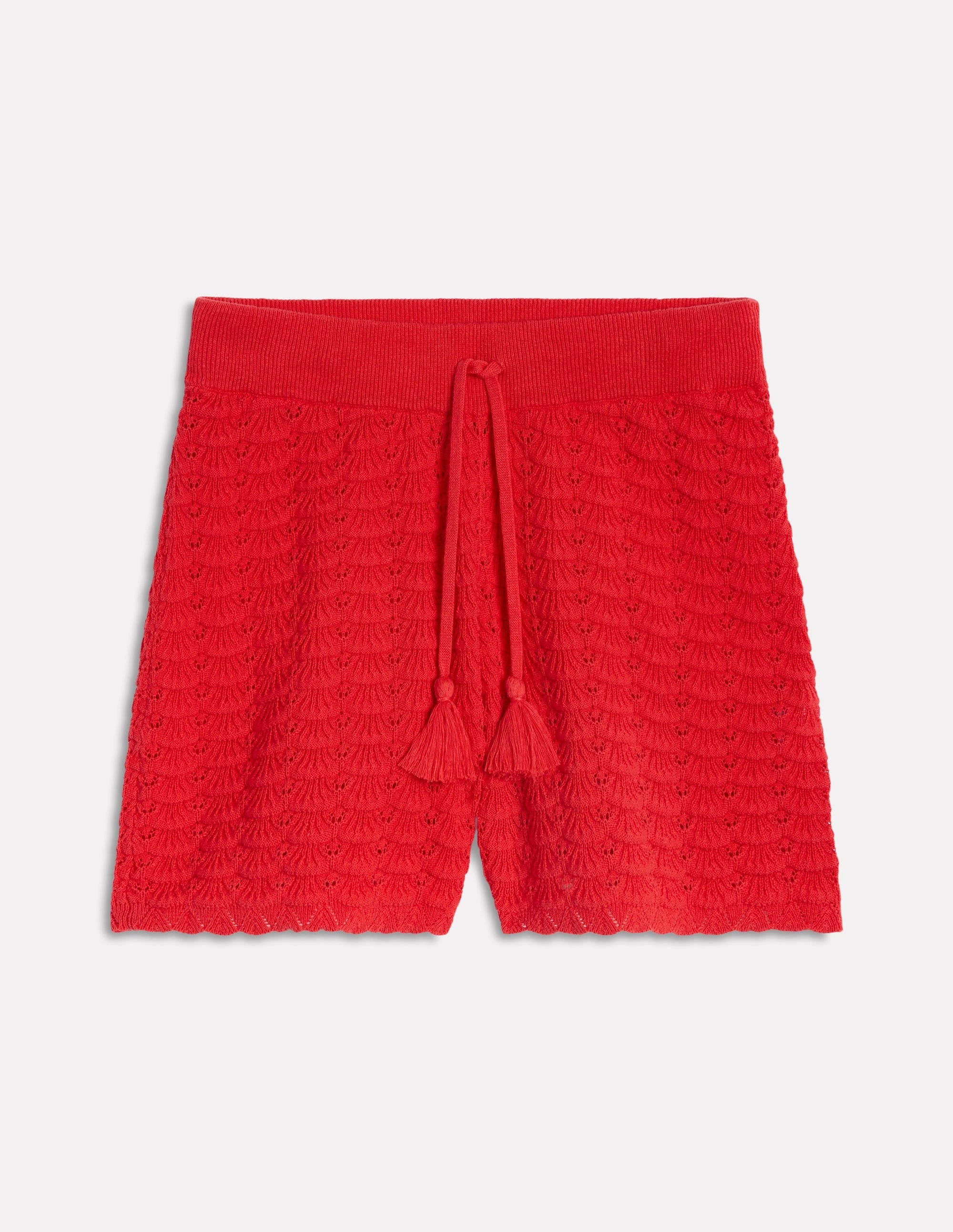 Textured Knitted Shorts-Strawberry Tart Red