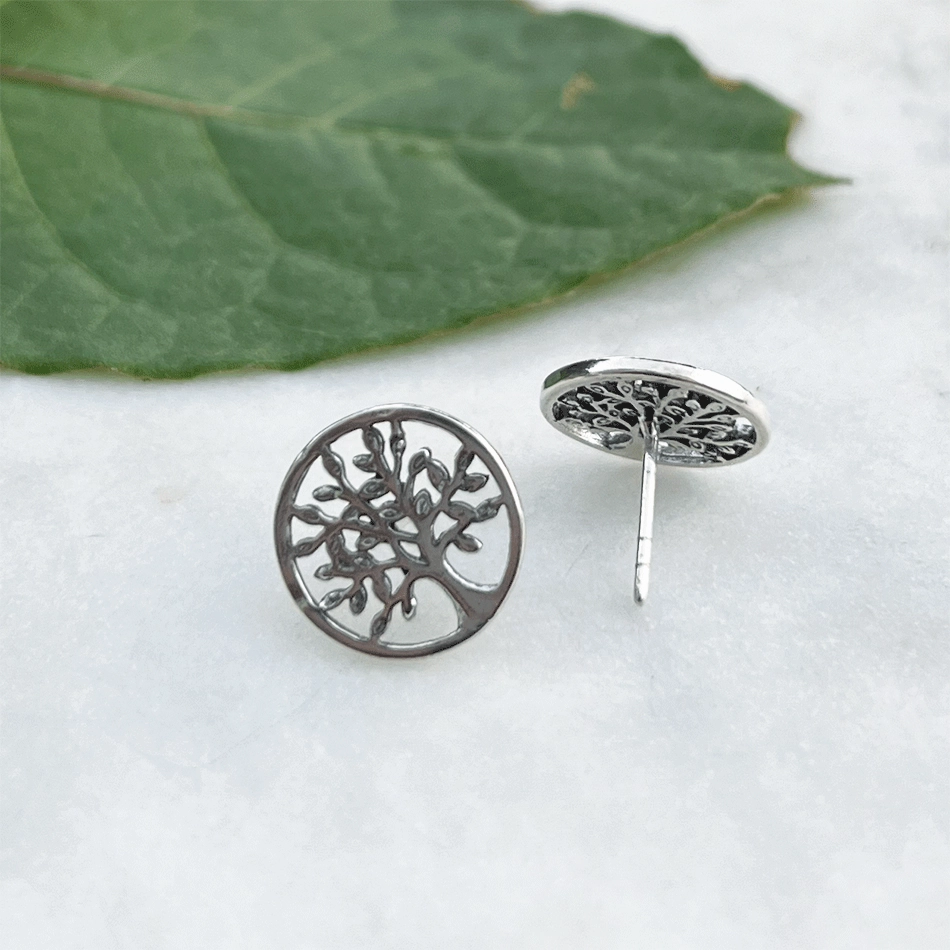 Tree of Life Post Earrings - Sterling Silver, Indonesia