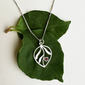 Whispering Leaf Necklace, Garnet - Sterling Silver, Indonesia