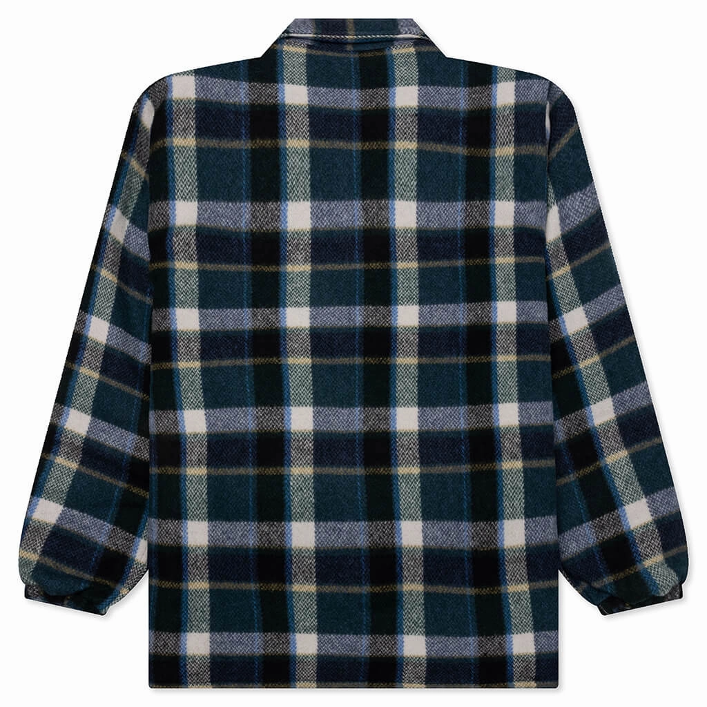 Wool Melton Plaid Coach Jacket - Green